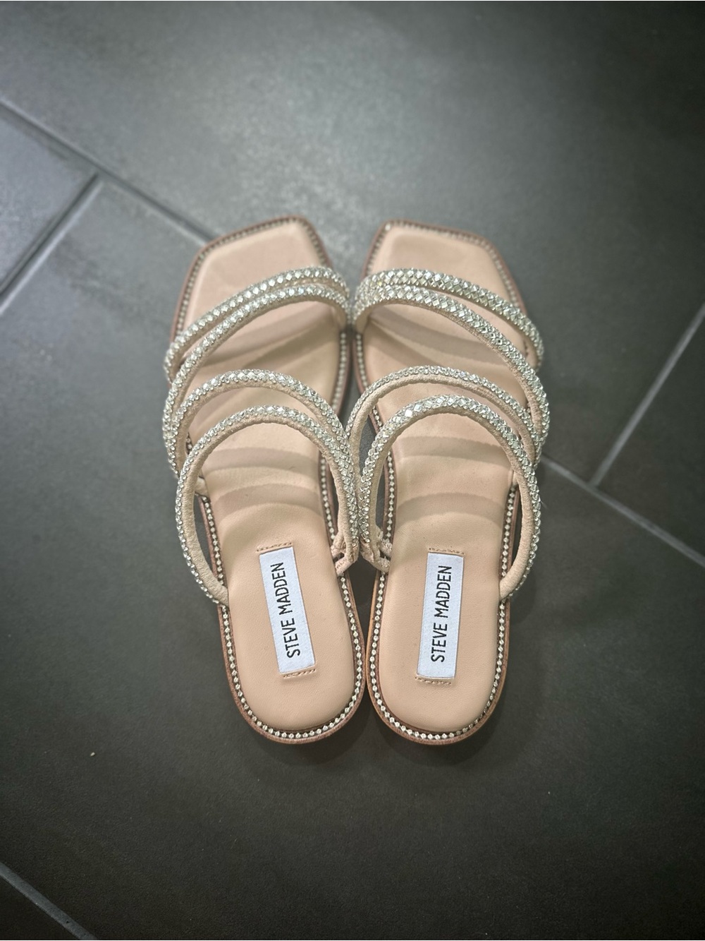 Steve Madden Nude Crystal Strappy Slide Sandals